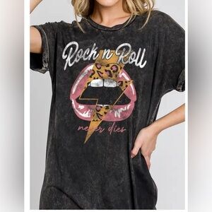 Hrt & Luv Rock N Roll Mineral Wash Oversized Tshirt Dress Size Medium